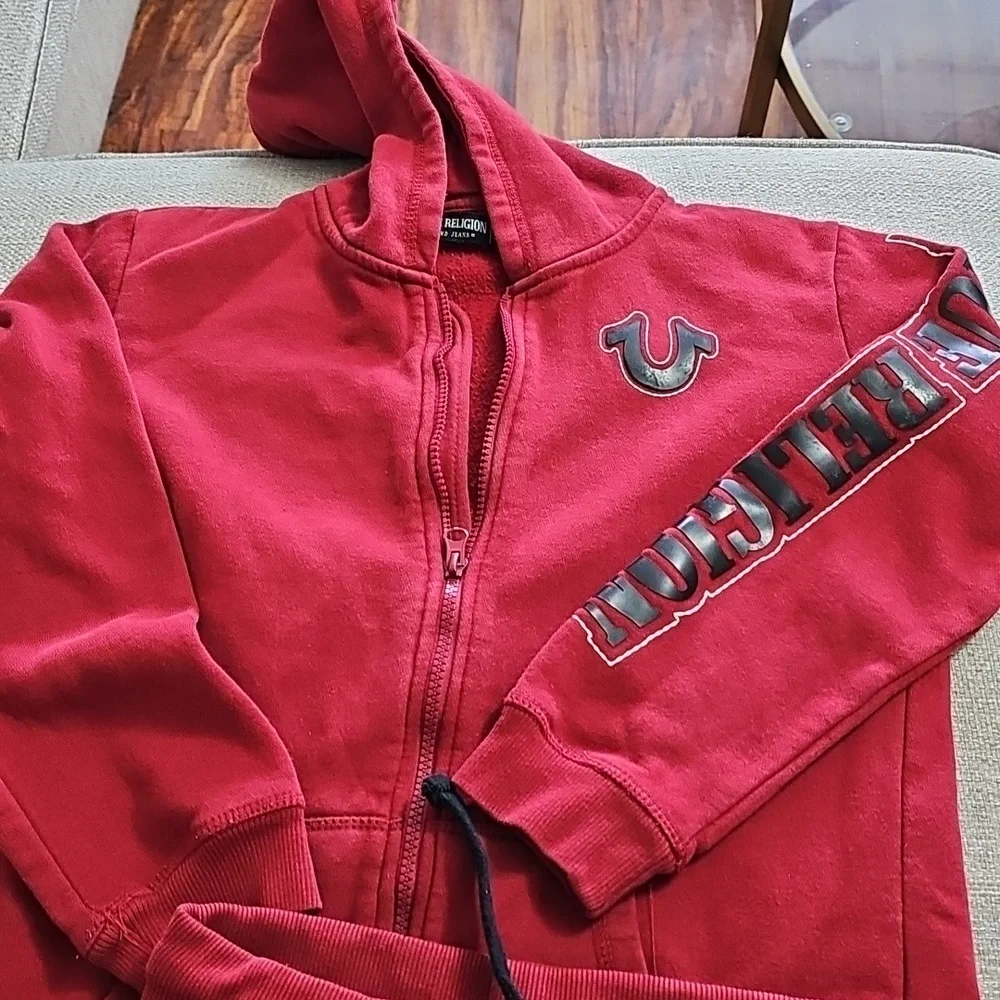 True Religion Red Hoodie with Branded Label Red Juniors Sz Large 14/15